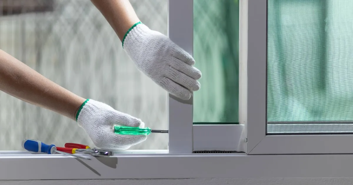 Technician adjusting window